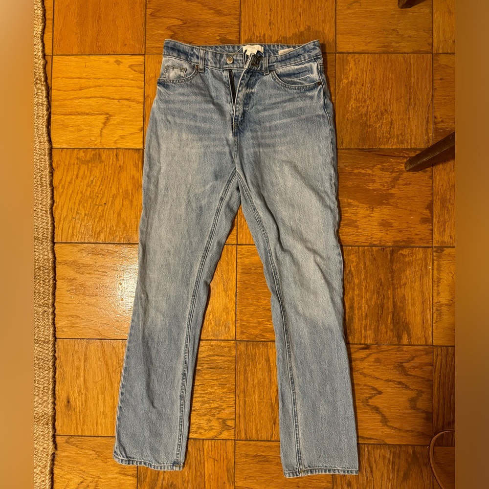 H&M light blue high waisted straight leg jeans